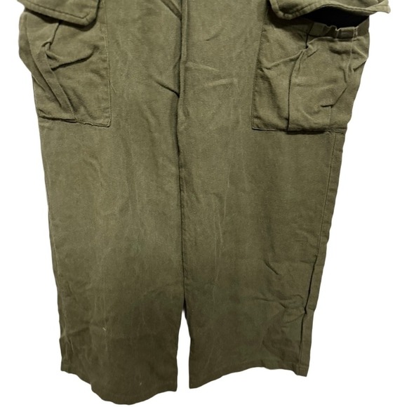 Sans Souci Olive Green Linen Blend Wide Leg Cargo Pants Size Small Utility Style - Picture 4 of 7